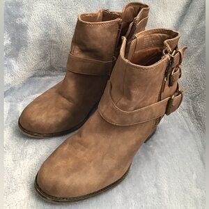 Madden Girl Brown Ankle Booties with Strap Detail